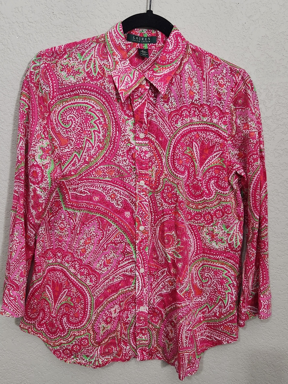 Lauren Ralph Lauren Pink, Green & White Printed Cotton Blouse - Picture 4 of 10